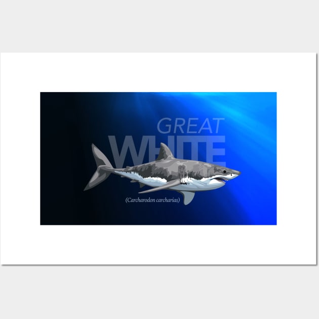 The Great White Shark and the ocean blue Wall Art by LaughingDevil